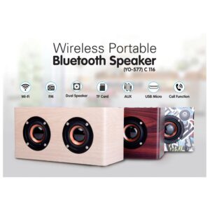 Wooden Bluetooth Double Speaker | With USB / TF Card / Aux / FM / Mic In (YO – 577) - C 116