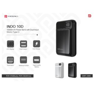 Portronics 10000mAh Power Bank with Dual Input (Micro+Type-C) - POR 235/236